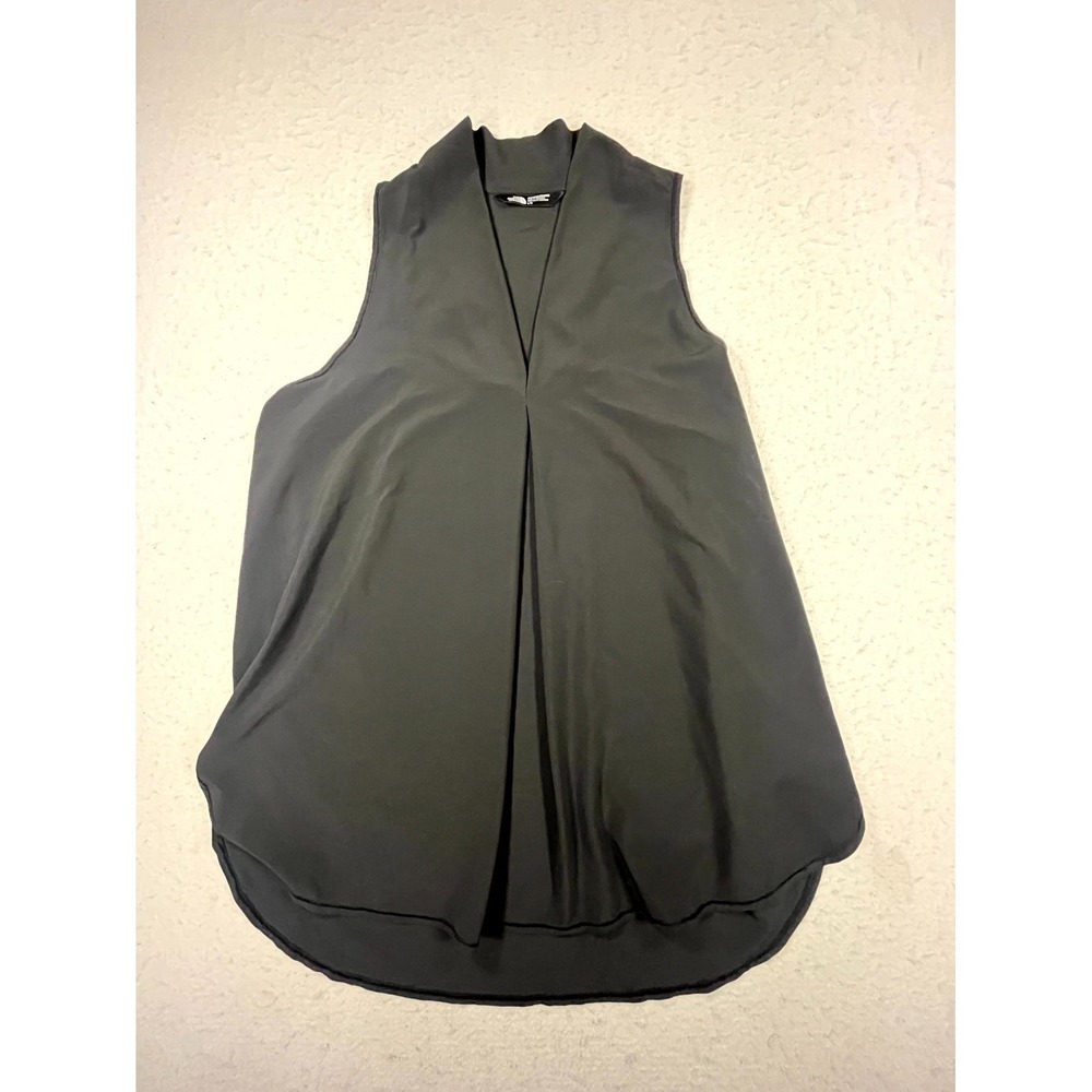 The North Face Tunic Blouse Top Women Large Black Sleeveless Pleats High Low Hem